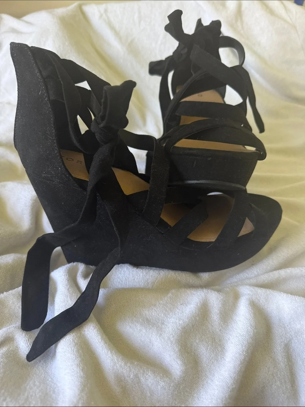 torrid Black Suede Lace-Up Wedge Sandals
